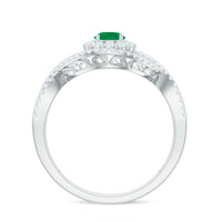 Natural Emerald Engagement Ring with Diamond Crossover Shank