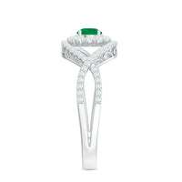 Natural Emerald Engagement Ring with Diamond Crossover Shank
