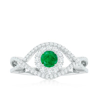Natural Emerald Engagement Ring with Diamond Crossover Shank