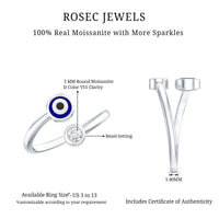 Bezel Set Moissanite and Enameled Evil Eye Ring