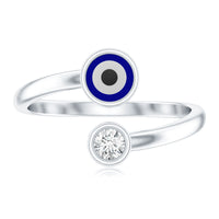Bezel Set Moissanite and Enameled Evil Eye Ring