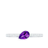 Pear-shaped amethyst engagement ring with diamond accents from Rosec Jewels, showcasing the natural 1 carat gemstone and elegant design.