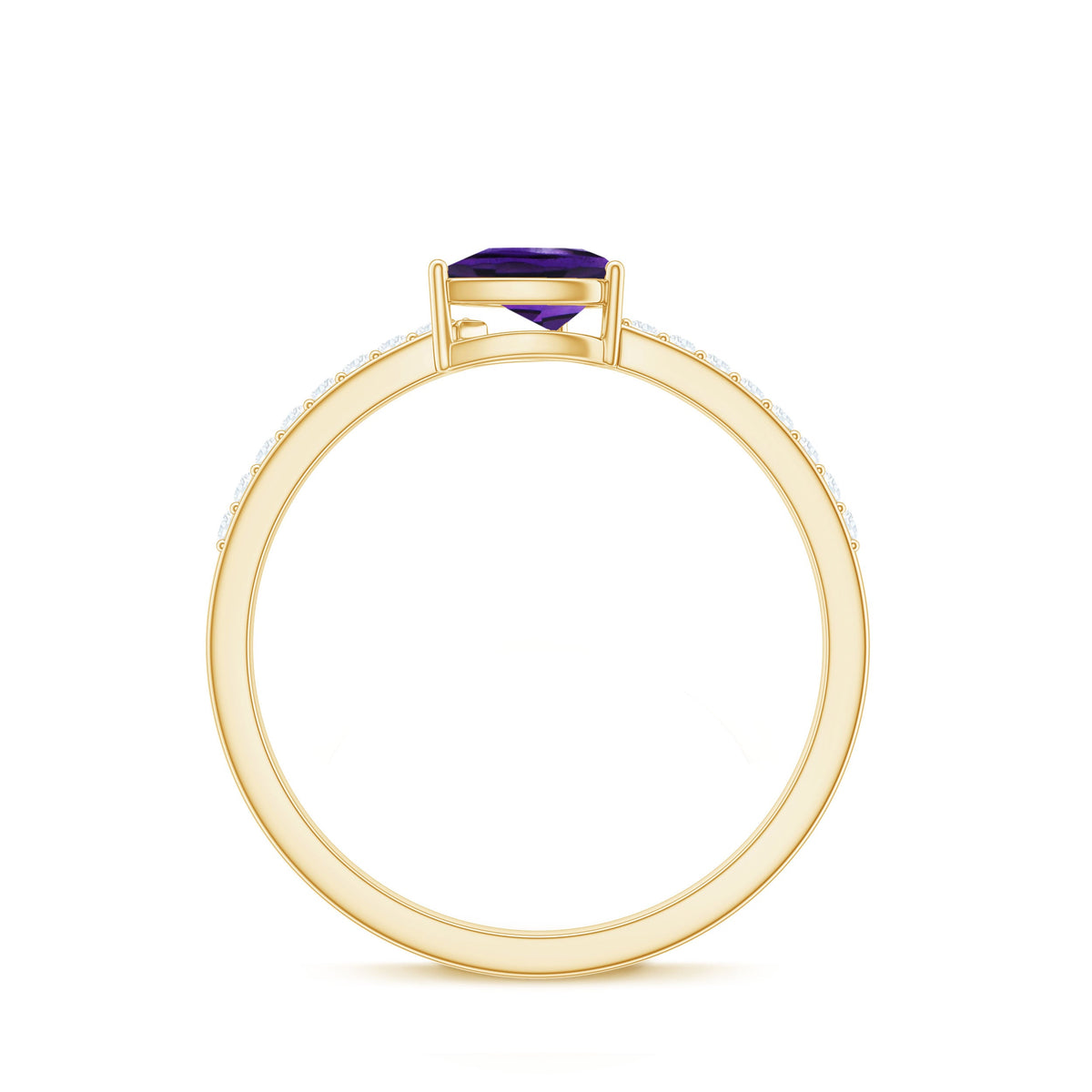 Pear-shaped natural amethyst engagement ring with diamond accents, featuring a 1-carat center stone from Rosec Jewels.