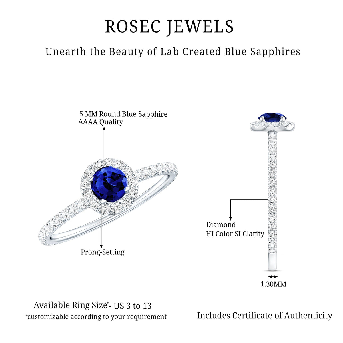 Lab Grown Blue Sapphire and Diamond Minimal Engagement Ring