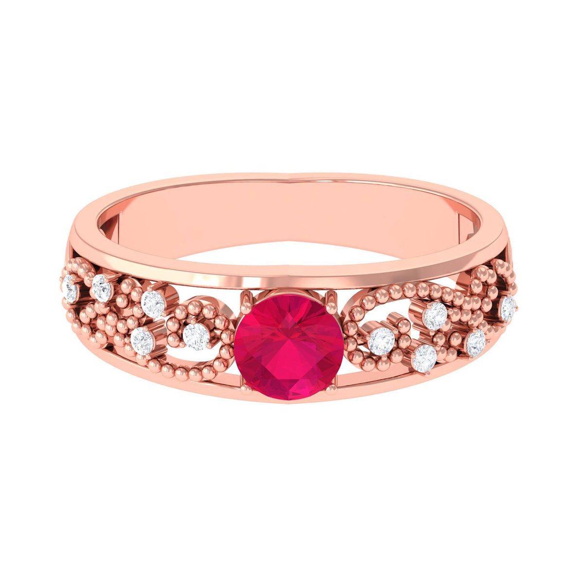 Vintage-style engagement ring with a 0.6 carat natural ruby and diamond accents from Rosec Jewels.