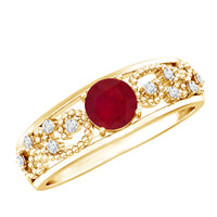 Vintage-style engagement ring with a 0.6 carat natural ruby and diamond accents by Rosec Jewels, showcasing detailed craftsmanship.