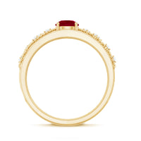 Vintage-style engagement ring featuring a 0.6 carat natural ruby and diamond accents by Rosec Jewels.