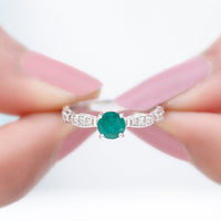 AAA Quality Emerald Solitaire Promise Ring with Diamond