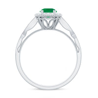 Emerald Vintage Looking Engagement Ring with Diamond Halo