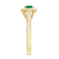Emerald Vintage Looking Engagement Ring with Diamond Halo