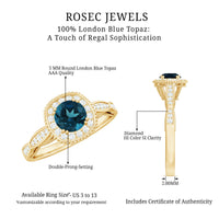 0.6 Carat London Blue topaz Vintage Inspired Ring with Diamond Halo