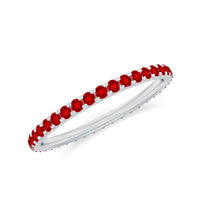 Stackable eternity ring by Rosec Jewels featuring a French pave set lab-grown ruby design in a sleek ring style.