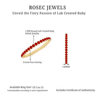 Rosec Jewels lab-grown ruby eternity ring with French pave set design, featuring multiple sparkling red rubies in a stackable ring style.
