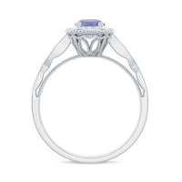 Vintage Style Tanzanite Engagement Ring with Diamond Halo for Women