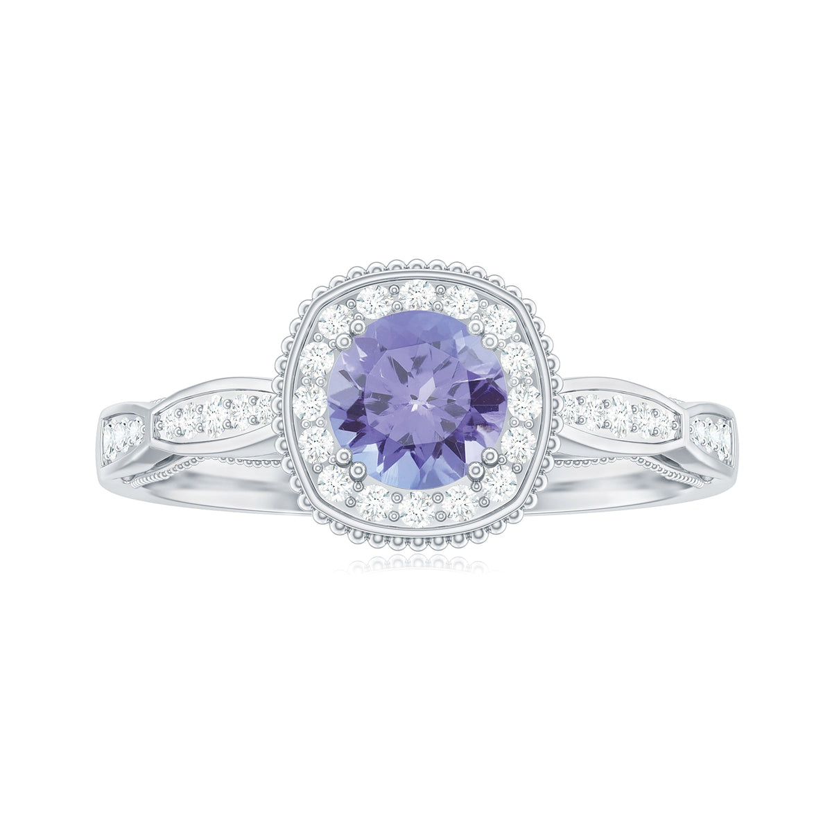 Vintage Style Tanzanite Engagement Ring with Diamond Halo for Women