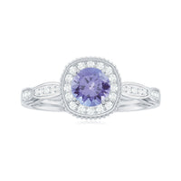 Vintage Style Tanzanite Engagement Ring with Diamond Halo for Women