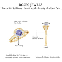 Vintage Style Tanzanite Engagement Ring with Diamond Halo for Women