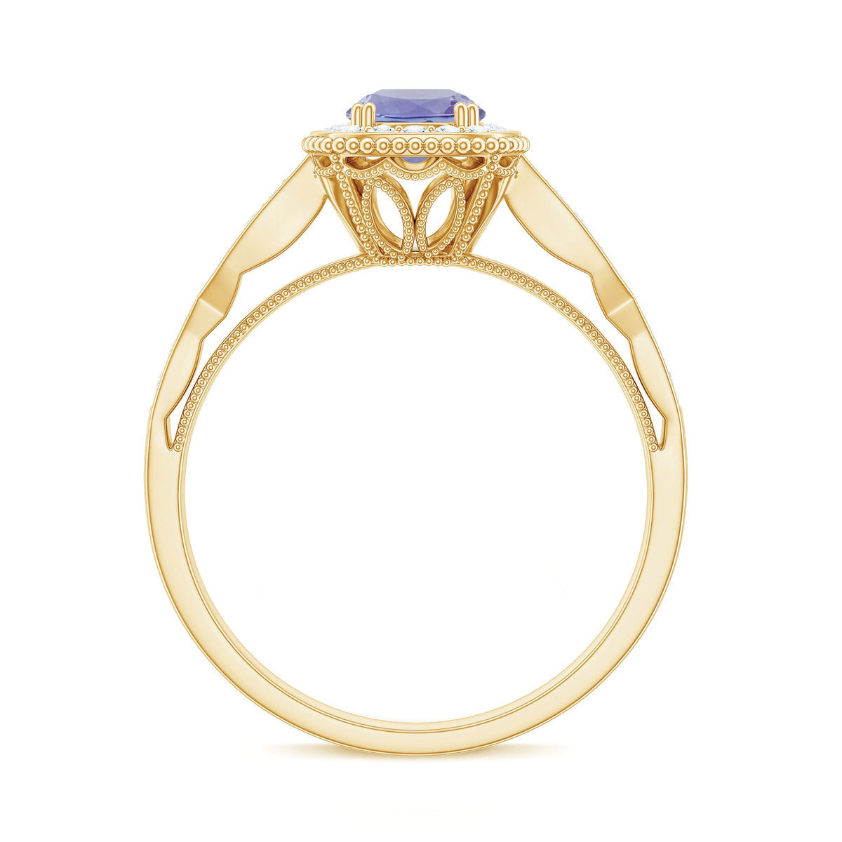Vintage Style Tanzanite Engagement Ring with Diamond Halo for Women
