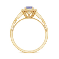 Vintage Style Tanzanite Engagement Ring with Diamond Halo for Women