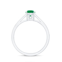 0.4 Carat Genuine Emerald Solitaire Engagement Ring with Diamond Side Stones