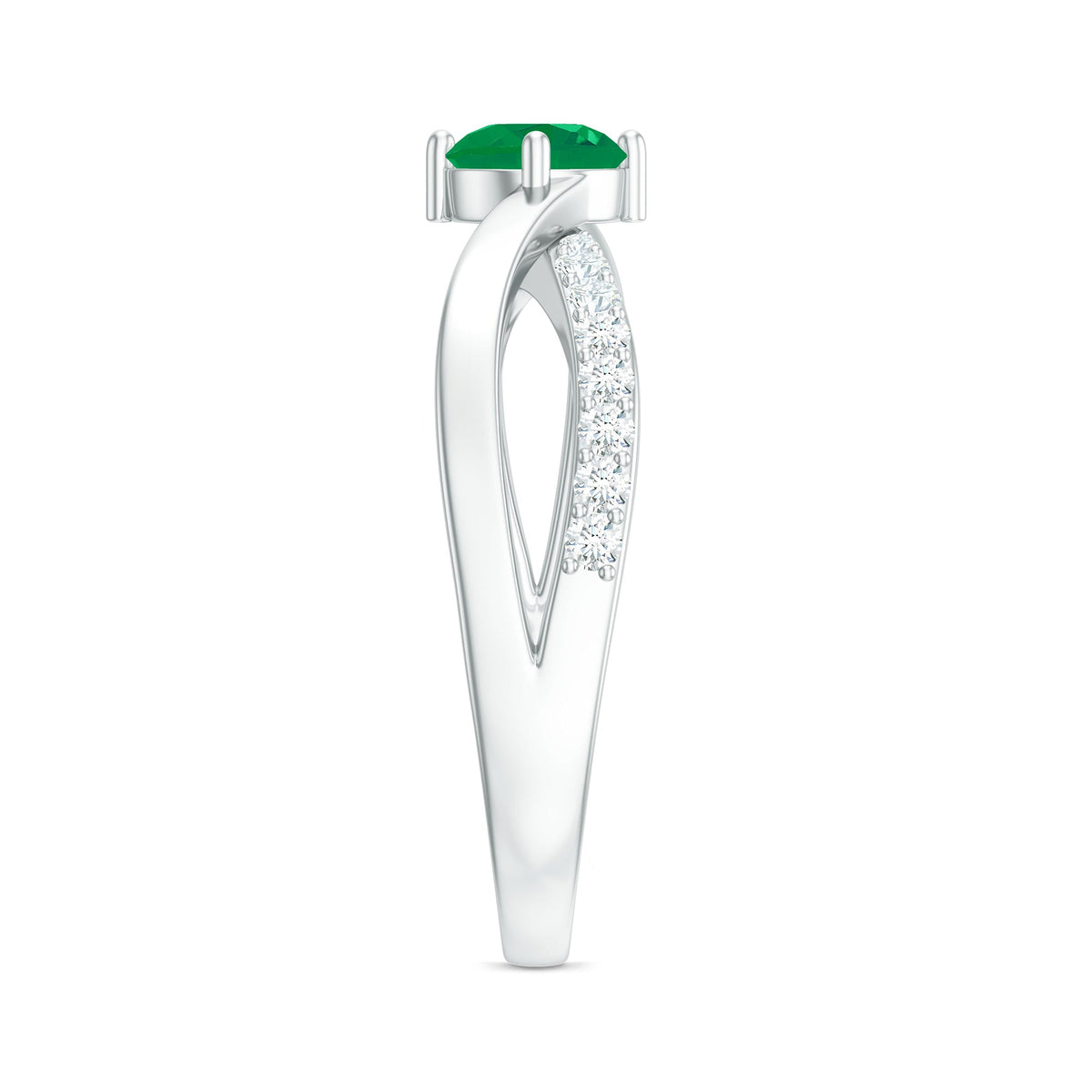 Rosec Jewels real emerald infinity promise ring with diamond, elegant silver band, and detailed gemstone setting.