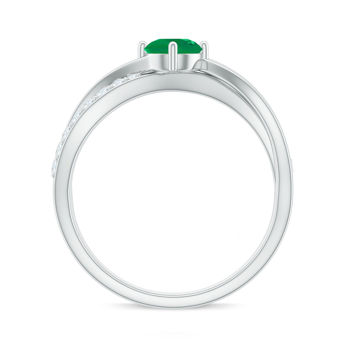 Rosec Jewels real emerald infinity promise ring with diamond, featuring a green emerald and sparkling diamonds on a elegant ring.