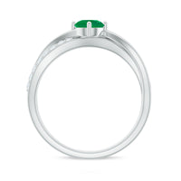 Rosec Jewels real emerald infinity promise ring with diamond, featuring a green emerald and sparkling diamonds on a elegant ring.