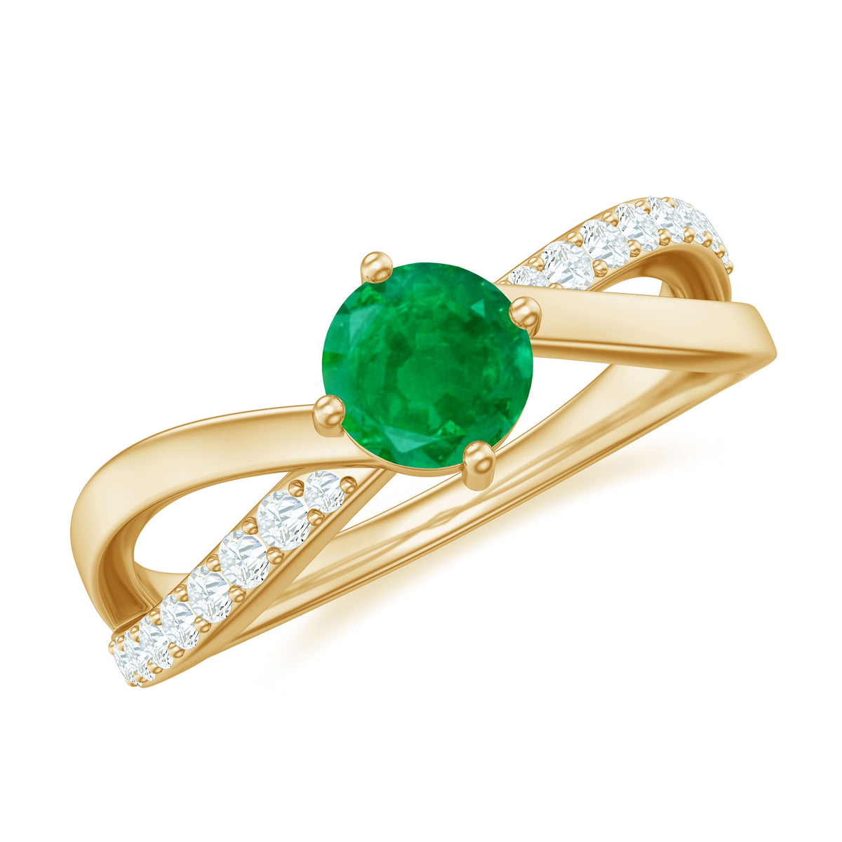 Real emerald infinity promise ring with diamond from Rosec Jewels, showcasing a silver band with emerald and diamond accents.