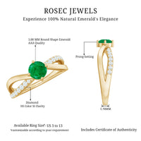 Rosec Jewels real emerald infinity promise ring with diamond, showcasing a detailed view of the elegant ring design and gemstone accents.
