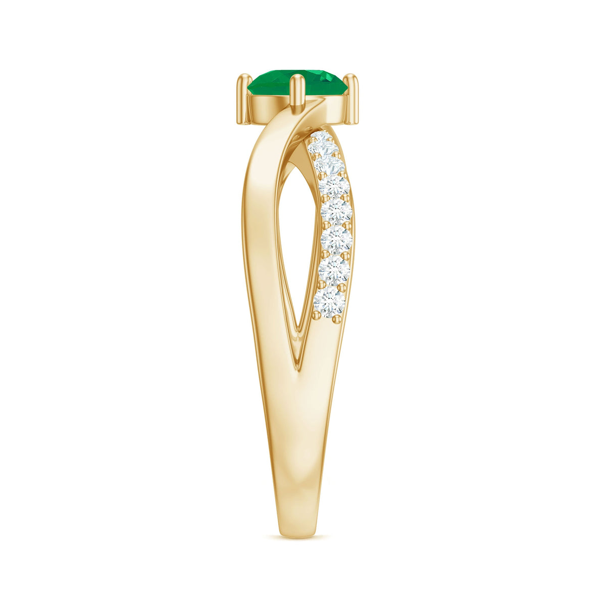 Rosec Jewels real emerald infinity promise ring with diamond, showcasing the intricate design and sparkling gemstones.