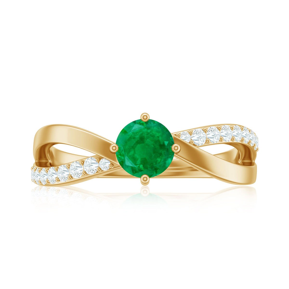 Real emerald infinity promise ring with diamond accents from Rosec Jewels, featuring a detailed close-up of the ring's design.