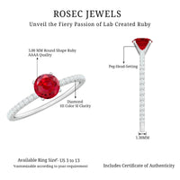 Round Cut Lab Grown Ruby Engagement Ring with Diamond