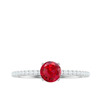Round Cut Lab Grown Ruby Engagement Ring with Diamond