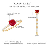 Round Cut Lab Grown Ruby Engagement Ring with Diamond
