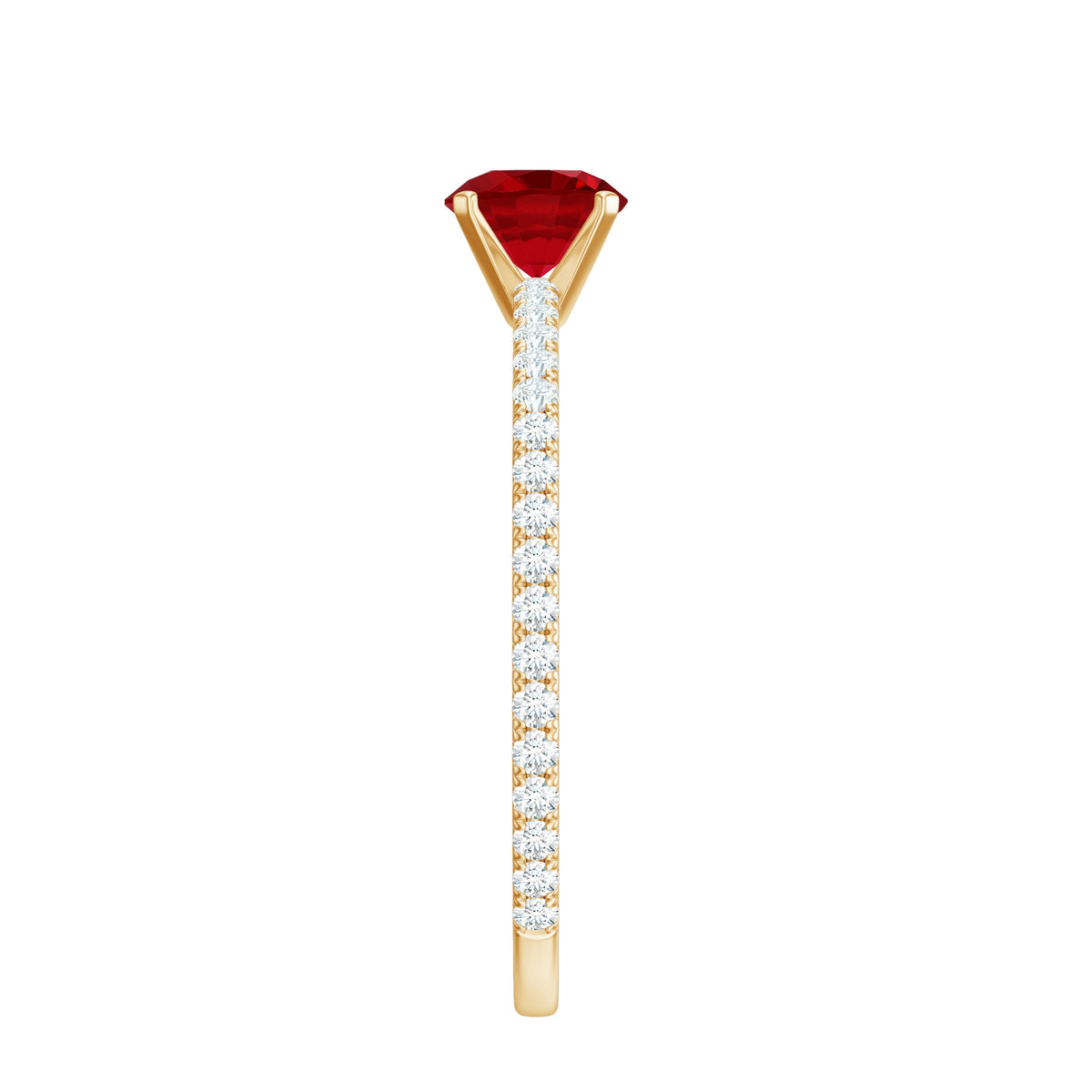 Round Cut Lab Grown Ruby Engagement Ring with Diamond