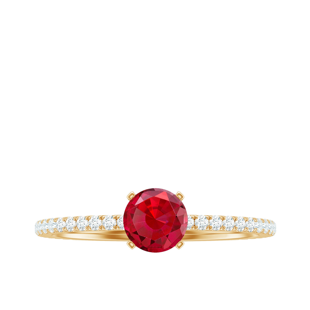 Round Cut Lab Grown Ruby Engagement Ring with Diamond