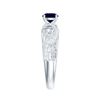 Vintage-style engagement ring with a 0.9 carat blue sapphire center stone and diamond accents, crafted by Rosec Jewels.