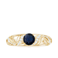 Certified 0.9 carat blue sapphire and diamond vintage engagement ring by Rosec Jewels, featuring intricate detailing and a classic design.