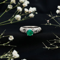 Vintage Looking Emerald and Diamond Engagement Ring for Women