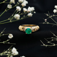 Vintage Looking Emerald and Diamond Engagement Ring for Women