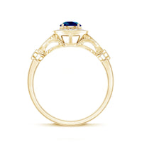 Rosec Jewels 0.6 Carat London Blue Topaz antique engagement ring with diamond halo and intricate vintage design.