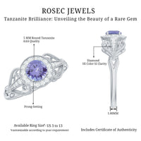Natural Tanzanite Retro Engagement Ring with Diamond