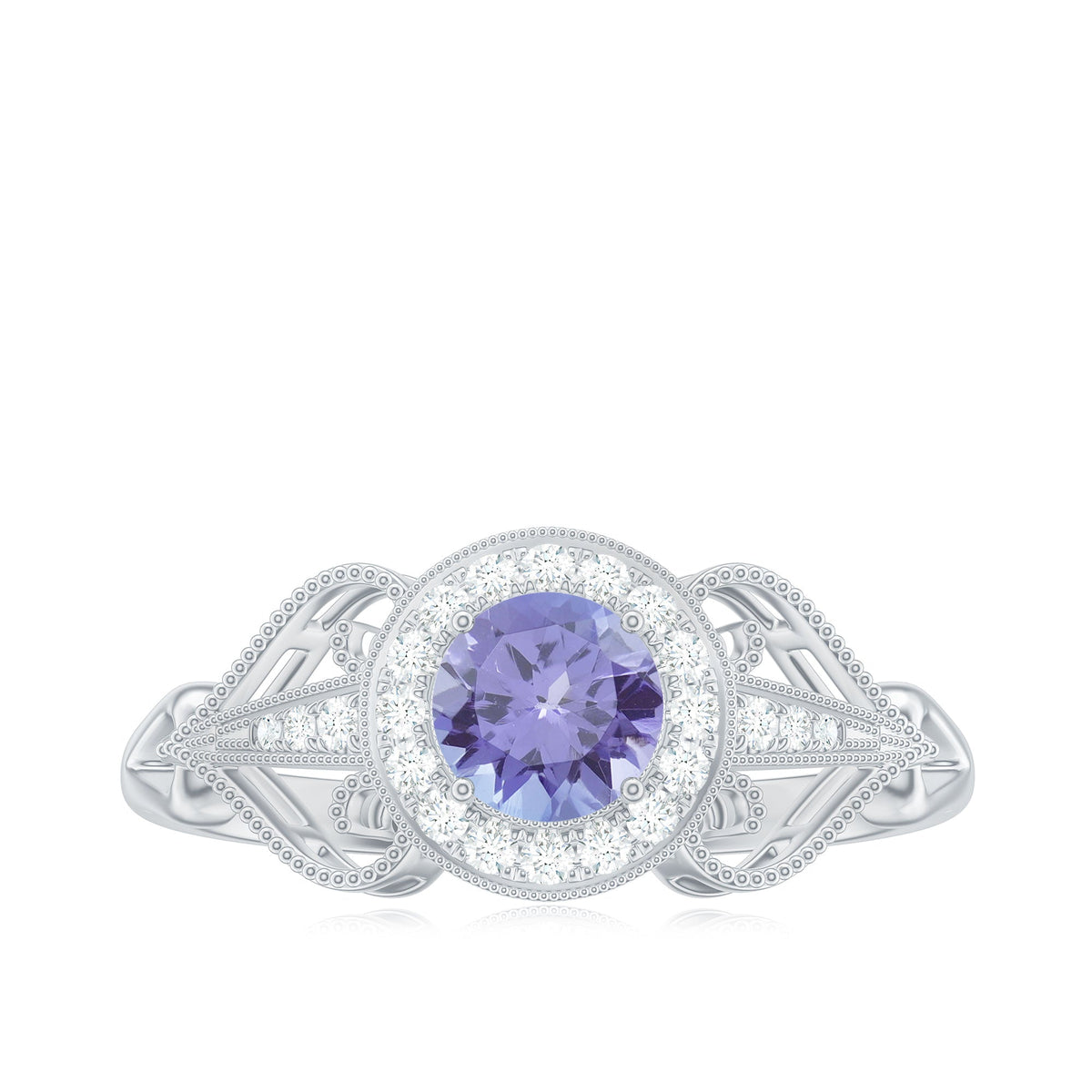 Natural Tanzanite Retro Engagement Ring with Diamond