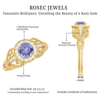 Natural Tanzanite Retro Engagement Ring with Diamond