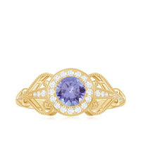 Natural Tanzanite Retro Engagement Ring with Diamond