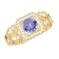 Tanzanite Vintage Looking Engagement Ring with Diamond Halo