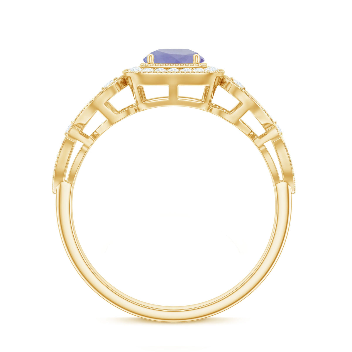 Tanzanite Vintage Looking Engagement Ring with Diamond Halo