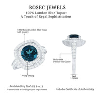 2 Carat Round London Blue Topaz Double Halo Engagement Ring with Moissanite