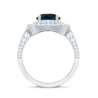 2 Carat Round London Blue Topaz Double Halo Engagement Ring with Moissanite