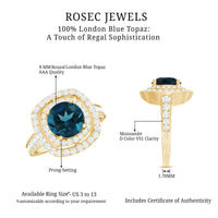 2 Carat Round London Blue Topaz Double Halo Engagement Ring with Moissanite